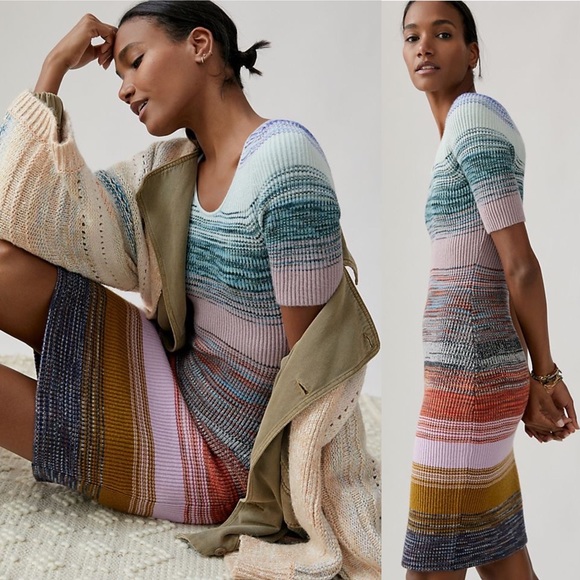 NWT Anthropologie Space-Dyed Knit Midi Dress - Picture 2 of 11
